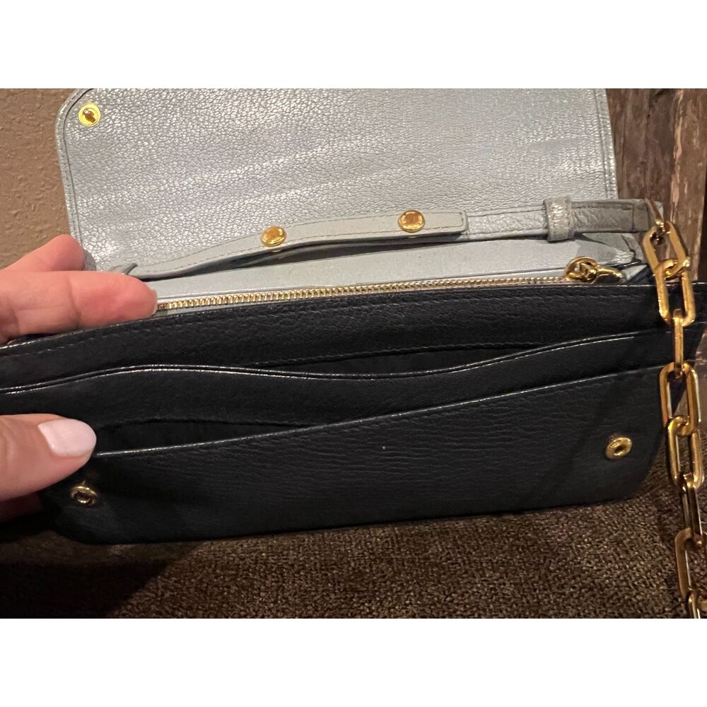 Authentic Miu Miu Wallet On A Chain, Blue With Go… - image 4